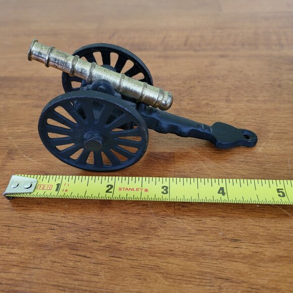 Vintage Brass Cast Iron Mini Cannon Artillery Civil War Toy Figurine Metal T3 - Picture 6 of 7